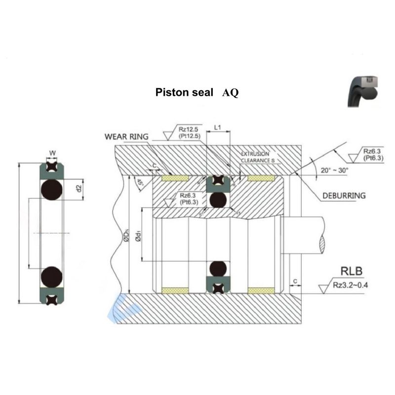 PTFE / NBR Kit de sellado bidireccional de pistón para acumuladores de pistón cilindros de soporte y cilindros de posicionamiento